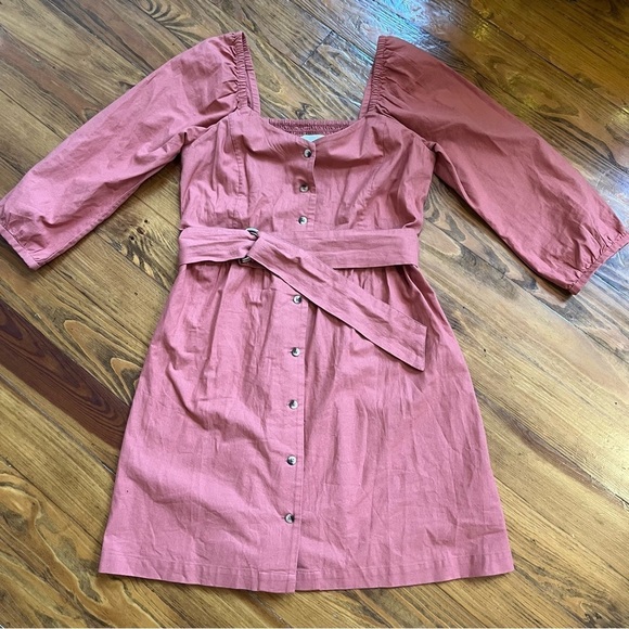 BA&SH Peach Organic Cotton Button Down Belted Cyrielle Dress in size  2 - Picture 2 of 12